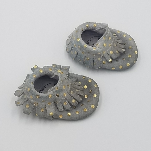 Bird Rock Baby Polka Leather Fringe Moccasins 2T - Picture 3 of 7